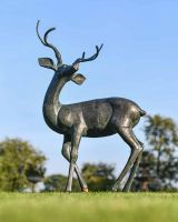 Deluxe Aged Verdigris "Tribute" Buck Looking Left Garden Sculpture