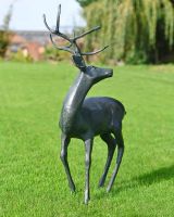 Side View of Deluxe Aged Verdigris "Tribute" Buck Garden Sculpture - Looking Left
