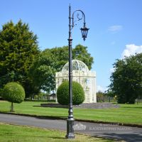 Deluxe Antique Silver Ornate Cast Iron Swan Neck Lamp Post In Garden Setting Deluxe Antique Silver Ornate Cast Iron Swan Neck Lamp Post In Garden Setting