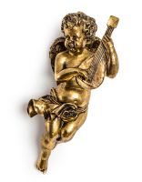  Deluxe Gold-Painted Cherub with Guitar Wall Art in Situ