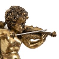 Close-Up of Deluxe Gold-Painted Cherub with Violin Wall Art