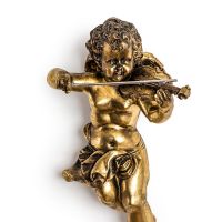 Deluxe Gold-Painted Cherub with Violin Wall Art in Situ