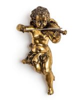 Deluxe Gold-Painted Cherub with Violin Wall Art