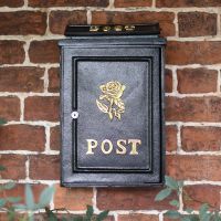 Lockable Door on the Front of the Deluxe Polished Brass “Tudor Rose” Wall Mounted Post Box