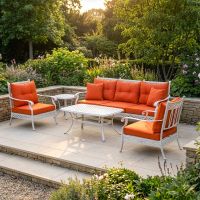 Deluxe White "Elmswood" Outdoor Five Seater Sofa, Table & Chair Set