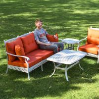 Scale Shot of Deluxe White "Elmswood" Outdoor Five Seater Sofa, Table & Chair Set
