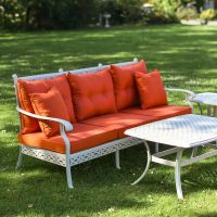 Close-Up of Deluxe White "Elmswood" Outdoor Five Seater Sofa, Table & Chair Set