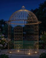 Deluxe Wrought Iron "Alaina" Black Powder Coated Gazebo at night