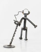 Recycled Metal Detectorist Sculpture
