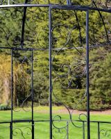 "Kensington" Domed Wrought Iron Gazebo in a Midnight Black Finish Close up of Frame