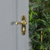 Polished Brass 6 Inch Lever Lock Handle on Grey Door