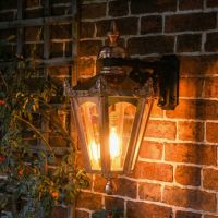 Digital Illustration Copper Hexagonal Wall Lantern Illustrated at Night