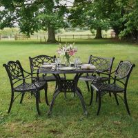 Digital Illustration of the Antique Copper "Henley" Four Seater Furniture Set Dressed for Dining