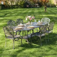 Digital Illustration of the Antique Gold "Acropolis" Six Seater Table & Chair Set Dressed For Dining