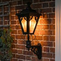 Digital Illustration of the Black Gothic Wall Lantern on Royale Bracket Illuminated at Night