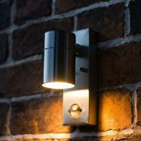 Digital Illustration of the Contemporary Stainless Steel Outdoor Wall Light Illuminated at Night