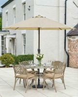 Digital Illustration of the Deluxe “Aether” Outdoor Four Seater Garden Table & Chair Dressed For Dining