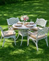 Deluxe “Aether” Outdoor Four Seater Garden Table & Chair Set in White with Cushions