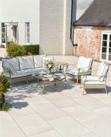 Digital Illustration of the Deluxe Champagne "Elmswood" Outdoor Five Seater Furniture Sofa Set Dressed For Dining