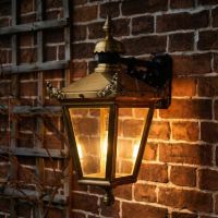 Digital Illustration of the Large Antique Brass Hanging Wall Lantern in Use at Night