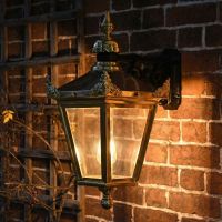 Digital Illustration of the Polished Brass Suspended Wall Lantern Illuminated at Night