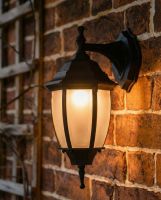 Digital Illustration of the Traditional Black "Winter Frost" Aluminium Victorian Top Fix Wall Lantern Illuminated at Night