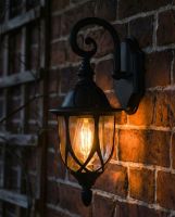 Digital Illustration of the Traditional Ornate Clear Glass Victorian Top Fix Wall Lantern Illuminated at Night