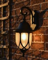 Digital Illustration of the Traditional Ornate Frosted Glass Victorian Top Fix Wall Lantern Illuminated at Night