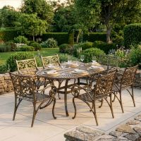 Digital Illustration "Fleur-de-Lys" Oval Garden Table & Chair Set Dressed For Dining