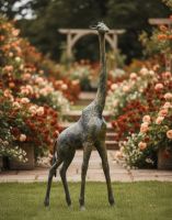 Digital Illustration of 122cm Recycled Cast Aluminium Brushed Gold Giraffe Sculpture in a Floral Garden