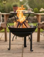 Digital Illustration of the "Agni" Iron Kadai Fire Bowl Lit on a Garden Patio