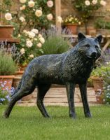 Digital Illustration of "Luna" Wolf Garden Sculpture in Front of a Rose Garden Digital Illustration of "Luna" Wolf Garden Sculpture in Front of a Rose Garden