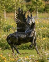 Digital illustration of "Starlite" Pegasus Sculpture side view in garden