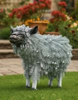 Digital Illustration of a White version of Twisted Metal Sheep Garden Sculpture in Front of a Garden Pathway Digital Illustration of a White version of Twisted Metal Sheep Garden Sculpture in Front of a Garden Pathway