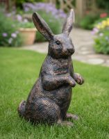 Digital Illustration of "Barnaby" the Rabbit Cast Aluminium Garden Sculpture on a Garden Lawn