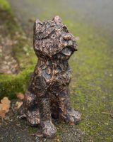 Digital Illustration of Copper Version of ‘Baxter’ the Yorkshire Terrier Garden Sculpture in Cast Aluminium Positioned on a Mossy Driveway