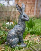 Digital illustration ofa Verdigris "Briar" the Hare Cast Aluminium Garden Sculpture Side View of Sculpture