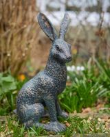 Digital illustration ofa Verdigris "Briar" the Hare Cast Aluminium Garden Sculpture angled view of sculpture