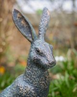 Digital illustration ofa Verdigris "Briar" the Hare Cast Aluminium Garden Sculpture close up of head