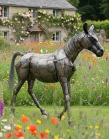 Digital illustration ofthe hand made “Brigadier Gerard” Horse sculpture in fabricated steel displayed in a garden