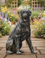 Digital Illustration of Brushed Gold Sitting Rottweiler Dog Sculpture in a Sunny Garden