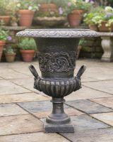 Digital illustration of Cast Iron Bronze Urn in front of plant pots