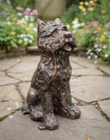 Digital Illustration of Copper Version of ‘Baxter’ the Yorkshire Terrier Garden Sculpture in Cast Aluminium on a Crazy Paving Patio