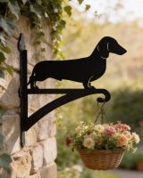 Digital illustration of the Dachshund Hanging Basket Bracket Mounted on a Brick Wall