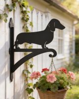 Digital Illustration of the Dachshund Hanging Basket Bracket Mounted on a Fence