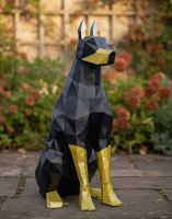 Digital Illustration of ‘Duke’ the Sitting Doberman Upcycled Oil Drum Garden Sculpture Sat in a Walled Garden