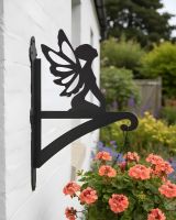 Digital illustration of Fairy Hanging Iron Basket Bracket mounted onwhite brick wall