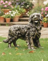 Digital Illustration of Golden Retriever Antique Gold Sculpture in Front of a Garden Patio