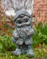 Digital illustration of ‘Hodge’ the Garden Gnome in Cast Aluminium - Verdigris face on view of gnome