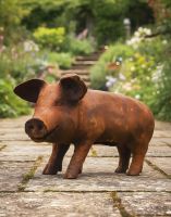 Digital illustration of Large Rustic Cast Iron Pig Sculpture in garden